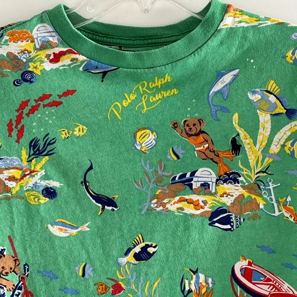 Polo Ralph Lauren Unisex Green Underwater  Bear Print Short Sleeved T-Shirt M